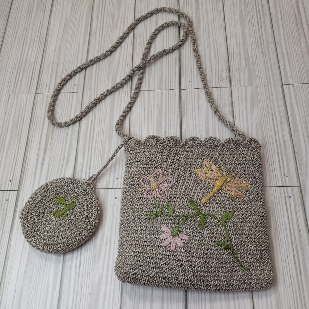 Fairy Cottage Dragonfly Crochet Embroidered Bag With Coin Purse